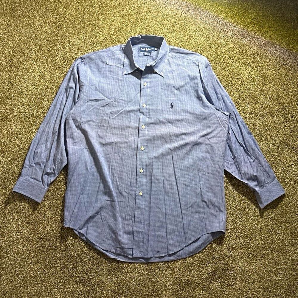 Ralph Lauren Yarmouth Blue/White Check Cotton Dress Shirt 16.5 34/35